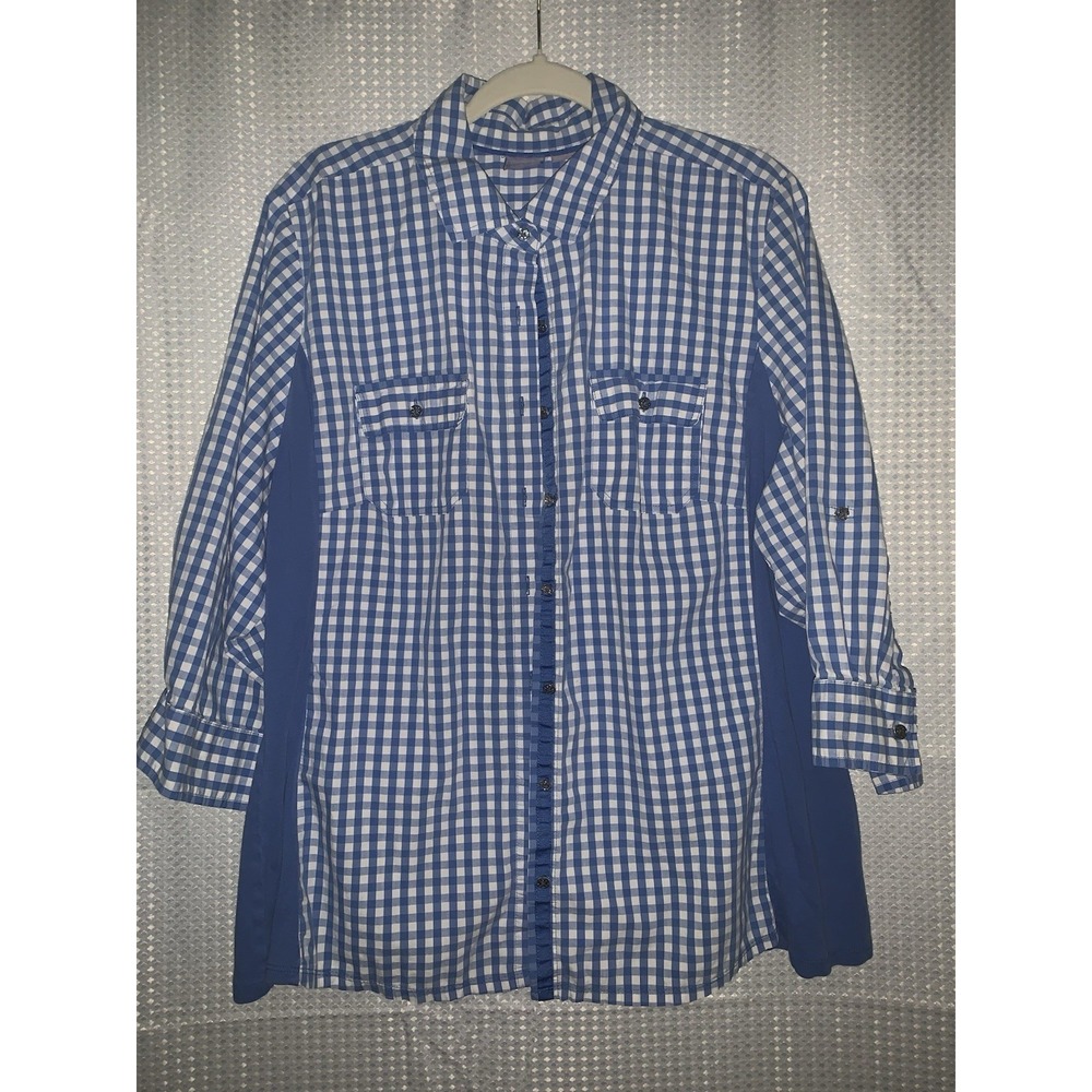 Laura Scott Shirt Womens X Blue White Gingham Button Up Long Sleeve Top